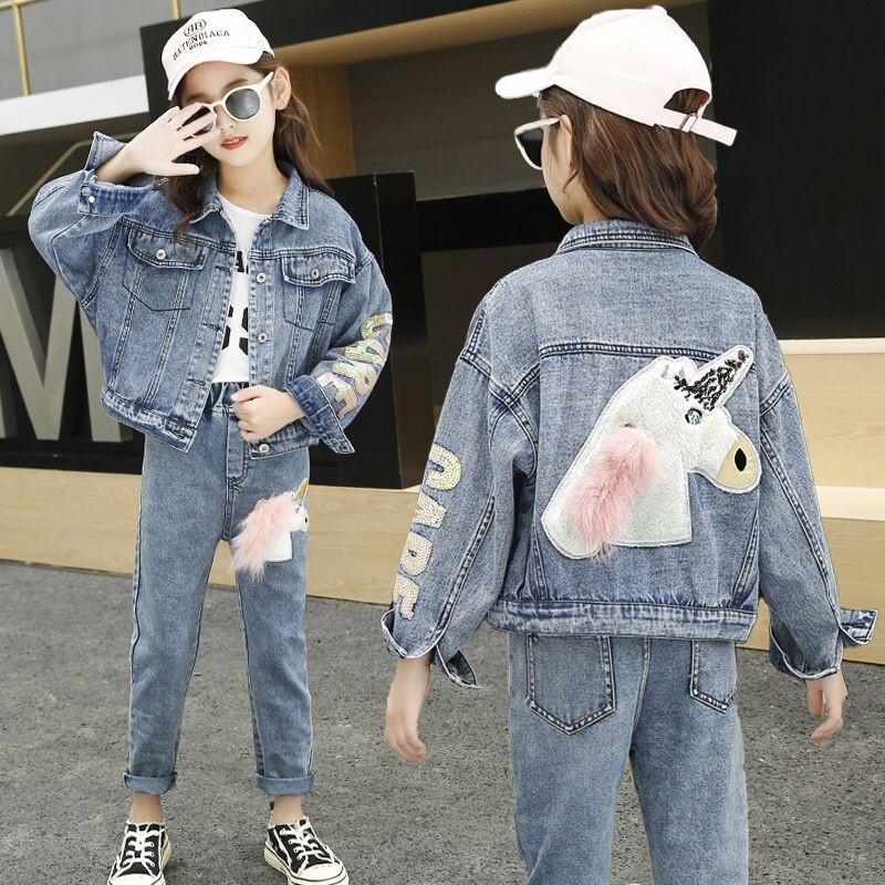 (LOLI-JKT) JK-04 JAKET &amp; CELANA ANAK MODELIS JEANS UNICORN 110-160