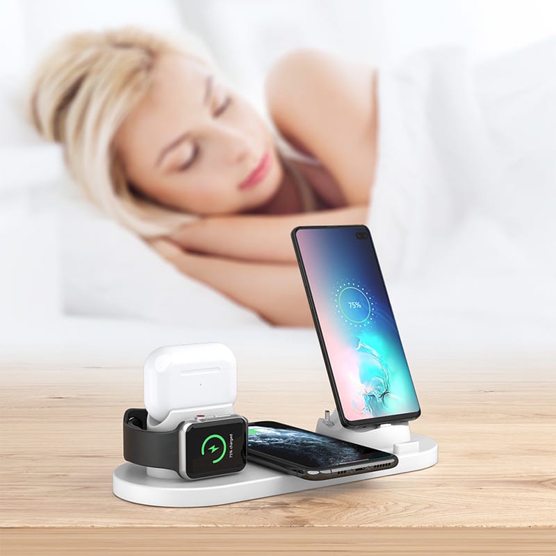 [WS] Wireless Charger Dock 6 In 1 Fast Charging Stand Universal