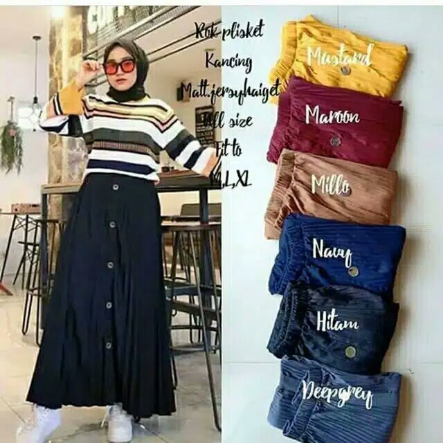 ROK PLISKET KANCING DEPAN JUMBO PREMIUM TERBARU // COD