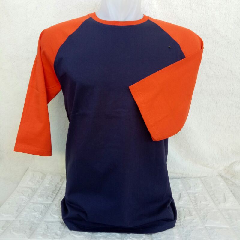 kaos reglan polos NAVY lengan OREN 3/4 uk M L XL XXL dewasa