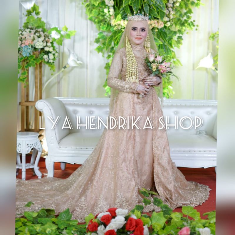 gaun pengantin setelan+ekor