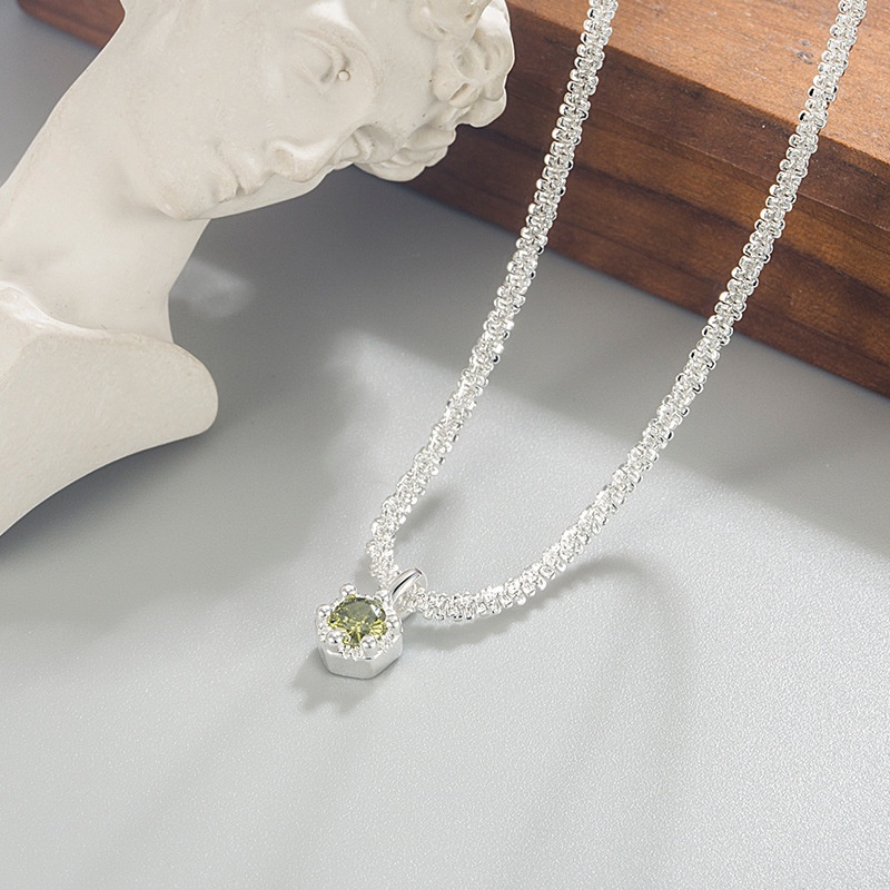 Kalung Rantai Sterling Silver 925 Dengan Liontin Olive Green Untuk Wanita