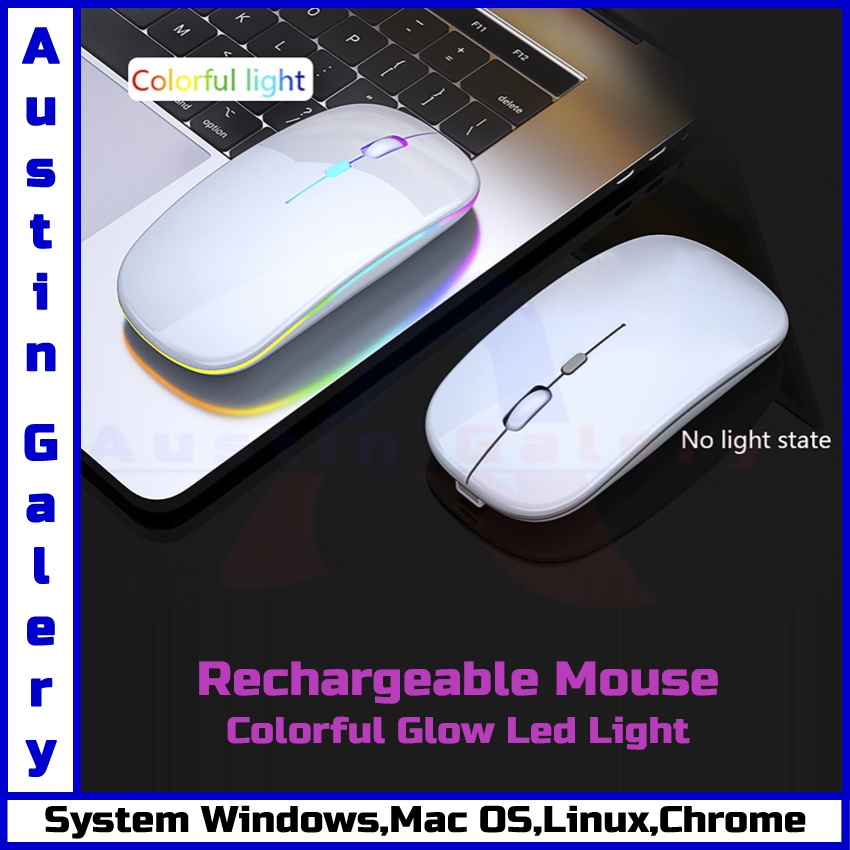 Mouse Bluetooth 5.2 Silent LED Light 1600DPI Dual MODE Mouse Rechargeable Ergonomic Design