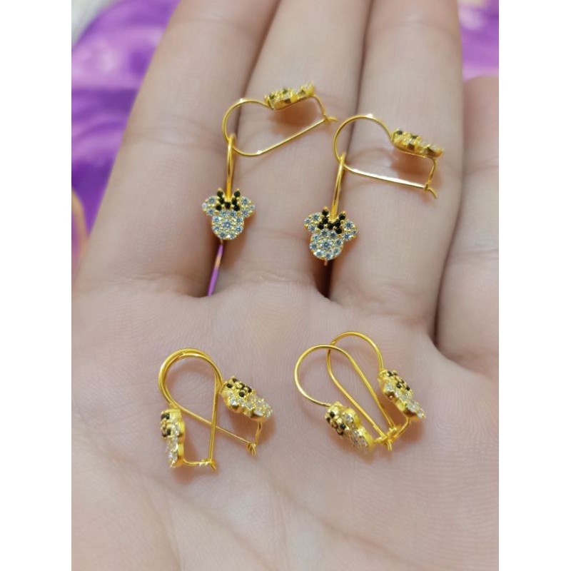 ANTING MICKEY MATA PERAK 925 IMPORT LAPIS MAS 24K