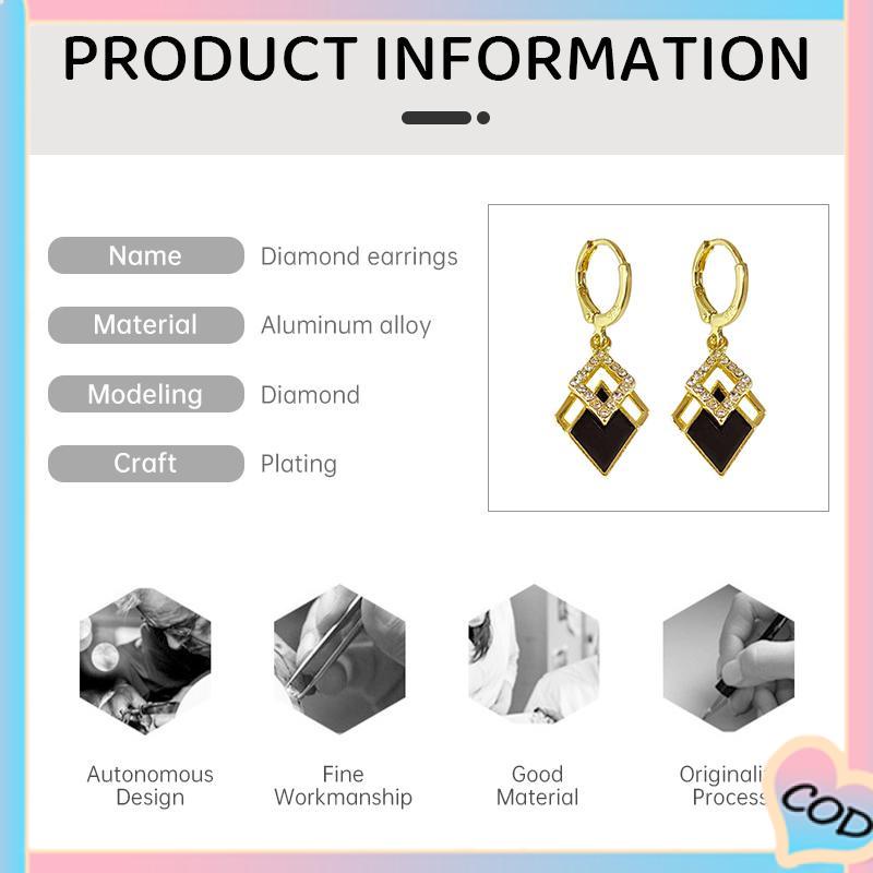 COD❤️Rhombus bentuk minyak Drop anting-anting modis anting-anting High-end-A.one