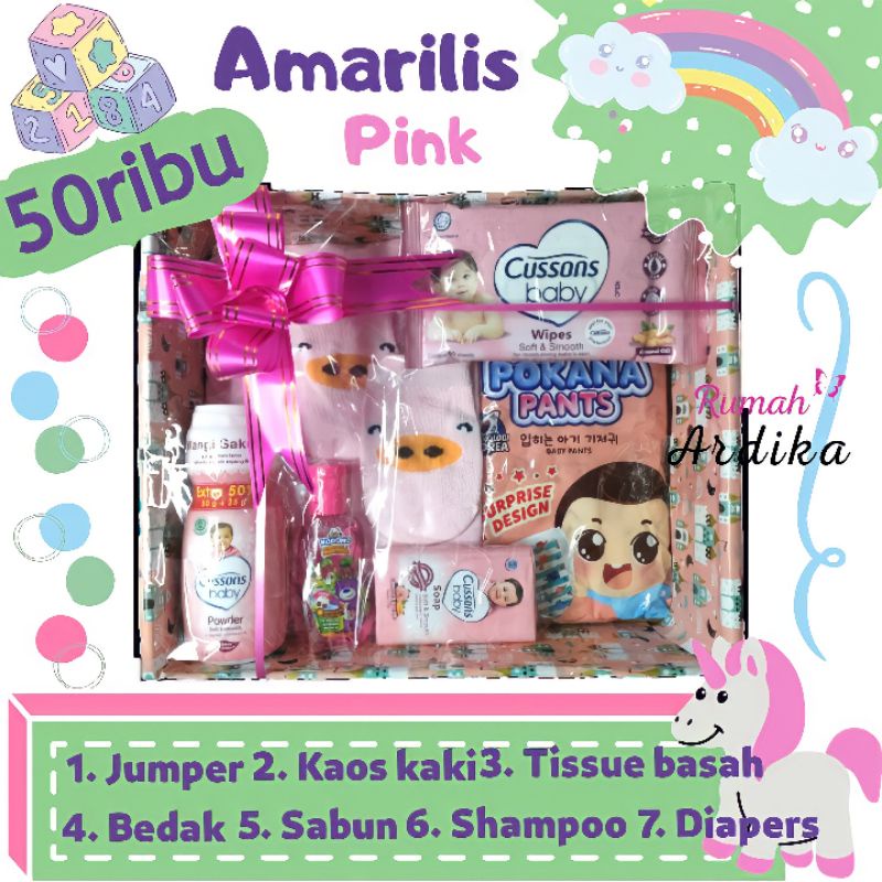 Kado bayi lahiran parcel bayi parsel bayi baby gift set ukuran 28x23x8 cm box isi8-Amarilis Pink