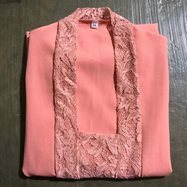 Kebaya bali bed kutu baru mostcref kombinasi brokat sofia strait tangan pendek-Soft peach