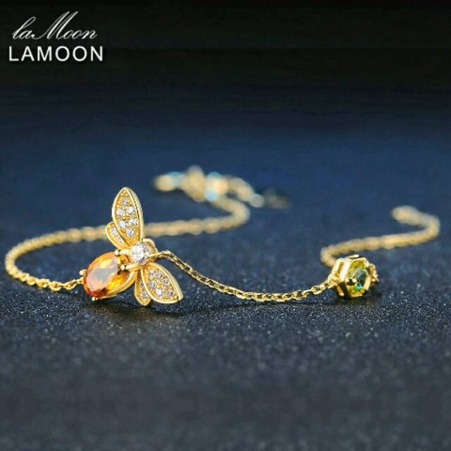LAMOON Bee 100% Natural Oval Citrine 925 Sterling Silver Bracelet
Lapis emas 14k gelang
