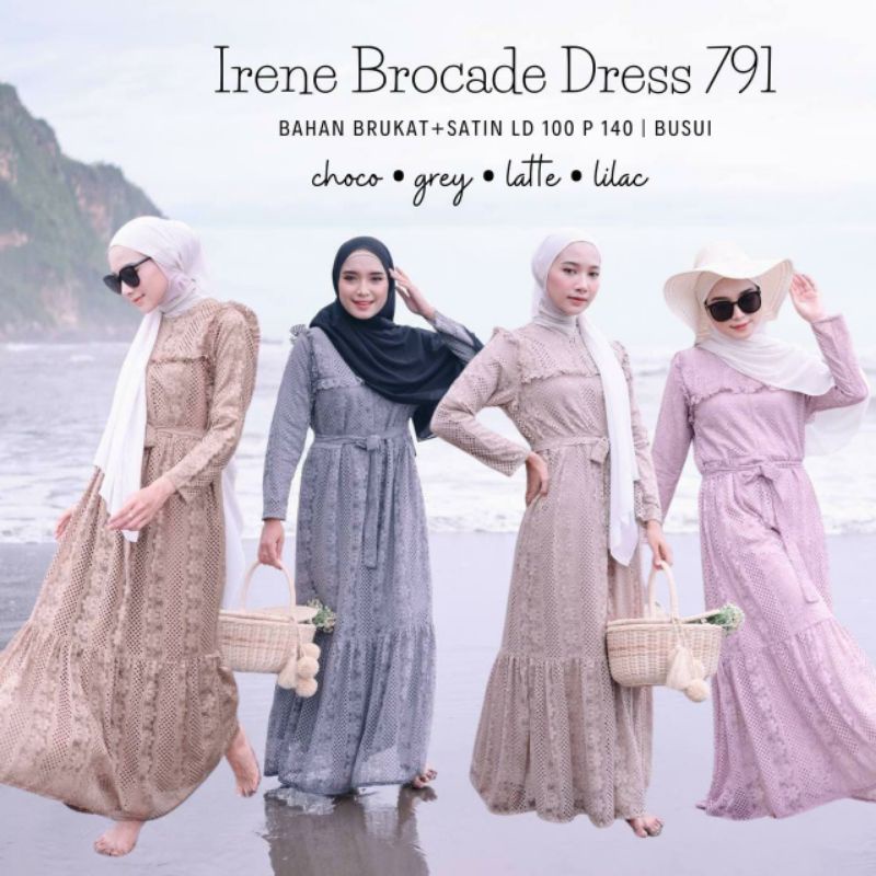 Baju dress gamis maxi lebaran 2026 premium full brukat brokat tile tule lace embroi muslim pesta har