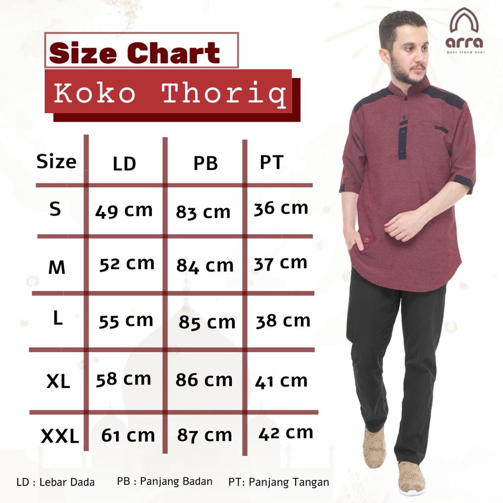 Baju Koko Kurta Thoriq Lengan Pendek Dewasa Pria Laki Ukuran Jumbo S/M/L/XL/XXL Bahan Oxford Denim Atasan Muslim Lebaran Koko Pakistan Modern Kemeja Tangan Kantong