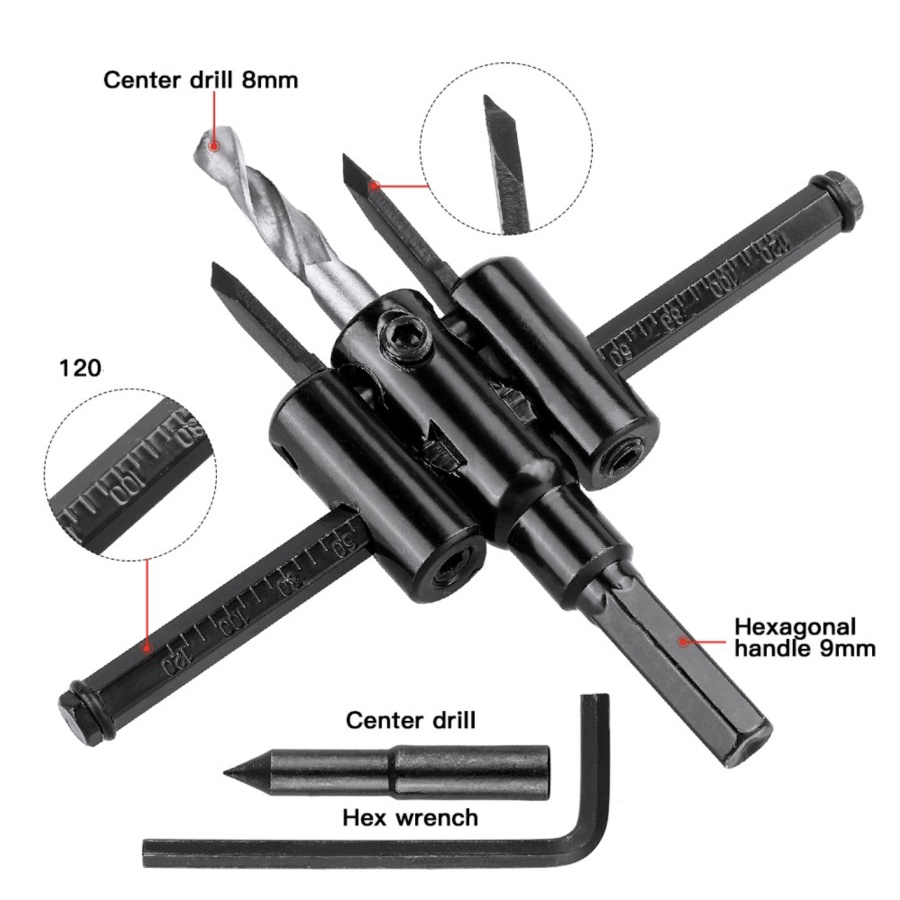 IKURA ACC201 Adjustable Circle Cutter 30-120 mm Hole Saw Mata Bor Kayu