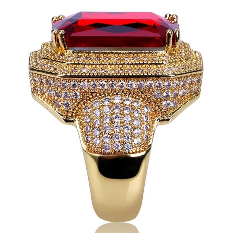 SEUSUK   Fashion Popular Men Gold Filled Garnet Red Diamond Wedding Ring Jewelry