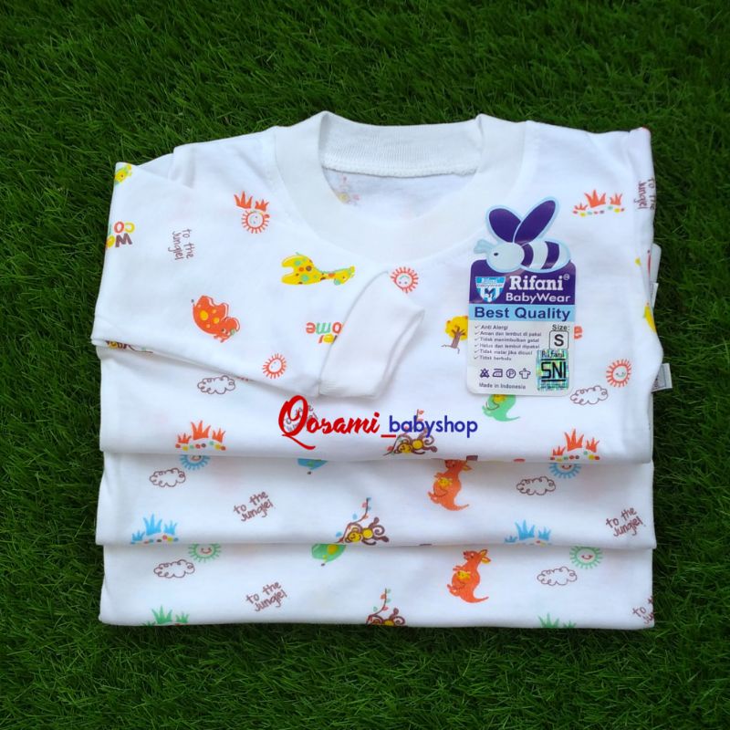 RIFANI 3 pcs Kaos Putih Oblong Panjang Motif Uk S, M, L,  XL SNI