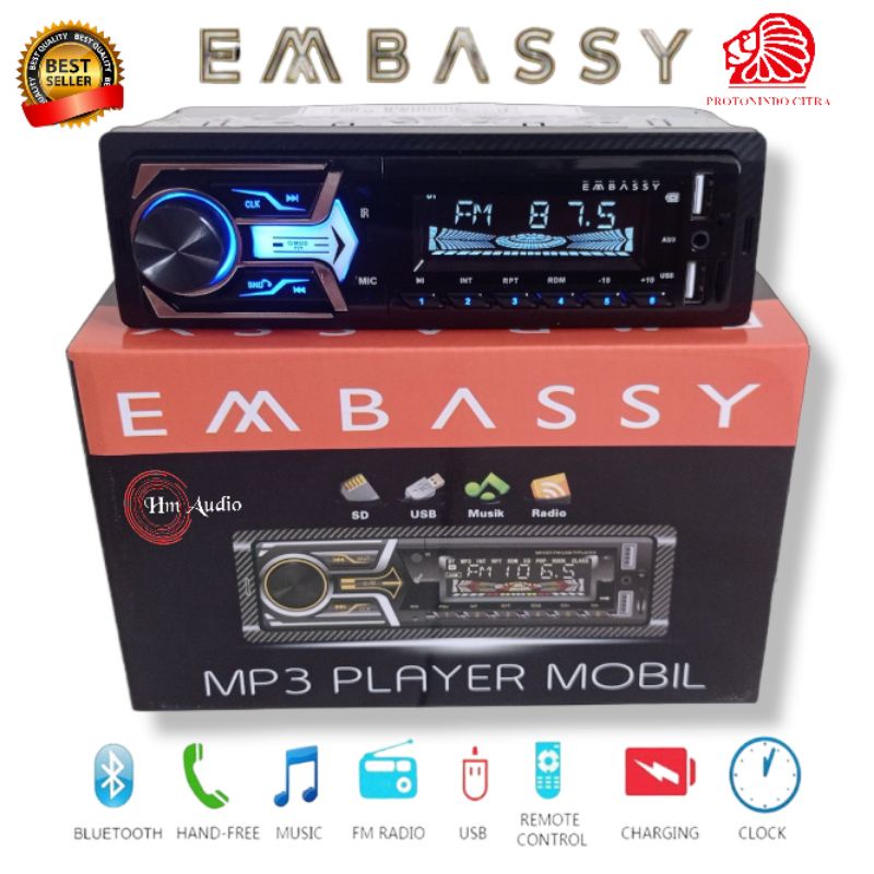 Tape Embassy Singledin Embassy Single din Embassy Bright Blue Mp3 usb Embassy