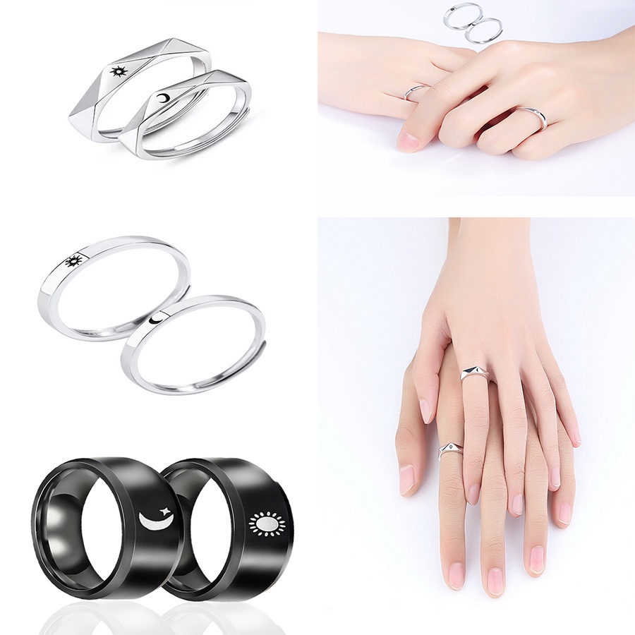 Cincin Model Terbuka Desain Bulan Matahari Bahan Stainless Steel Anti Karat Gaya Korea Untuk Pasangan