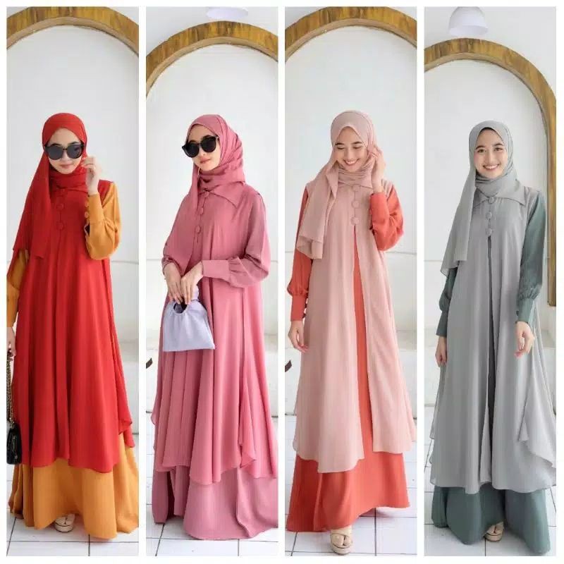 HAMIYYA DARA DRESS GAMIS SET DRESS SET GAMIS + OUTER + JILBAB PASMINA DRESS TERBARU
