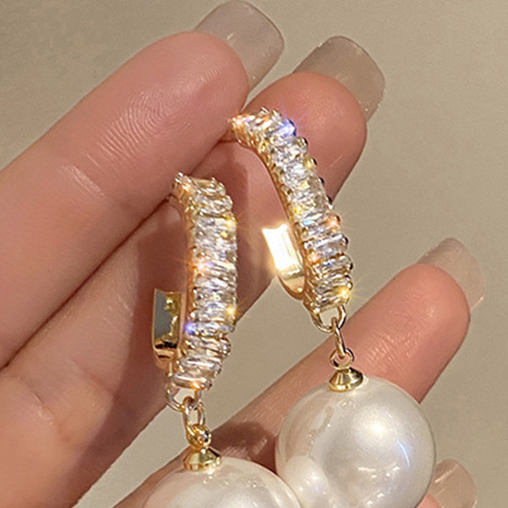 Hu Hu Hu Hu Hu Alat Bantu Pasang Kacamata♡ 1 Pasang Anting Tusuk Gantung Wanita Hias Cubic Zircon + Mutiara Imitasi Gaya Korea Untuk Pesta