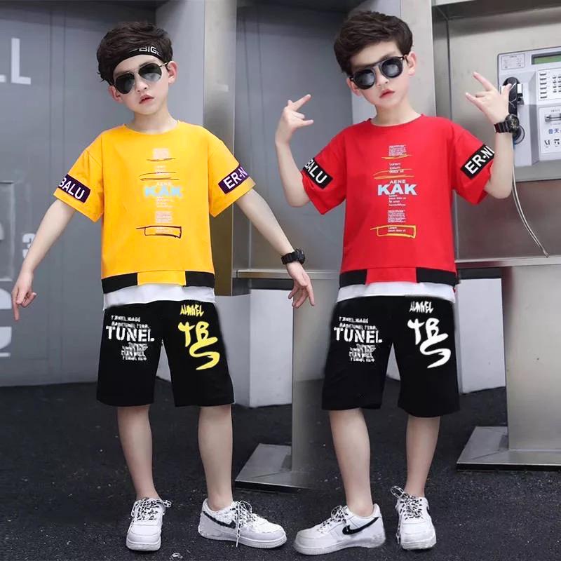 Amspro Setelan anak laki-laki fashion kids baju anak laki-laki Ikenz Baju Kaos Anak Setelan Kasual