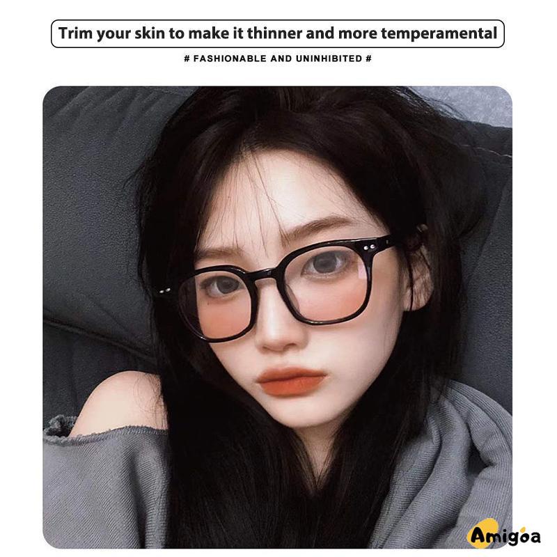 Gradient Pink Blush Glasses Wanita Trendi Wajah Bulat Kacamata Bingkai Hitam untuk Foto - AG2