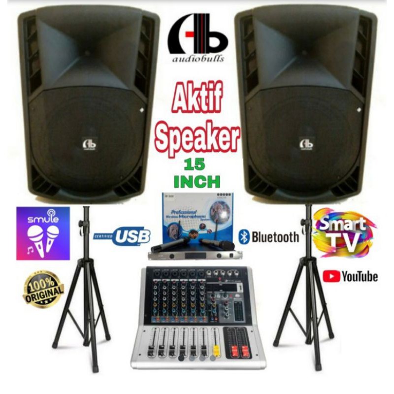 Paket Karaoke AB AudioBulls 15inch Akrif Profesional Audio Mixer