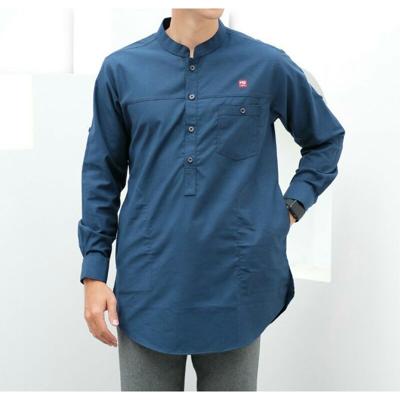 BAJU MUSLIM PRIA LENGAN PANJANG KEMKO PAKISTAN BAHAN OXFORD BERKUALITAS WARNA BIRU MAROON MILO DENIM-2