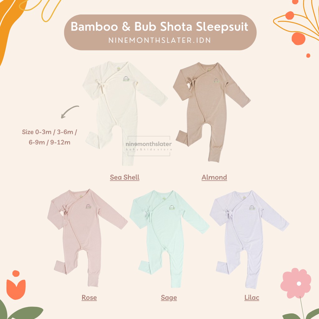 Shota Sleepsuit Bamboo and Bub - Piyama Kimono Anak Bayi Setelan Bambu Halus Baju Tidur Baby Kids