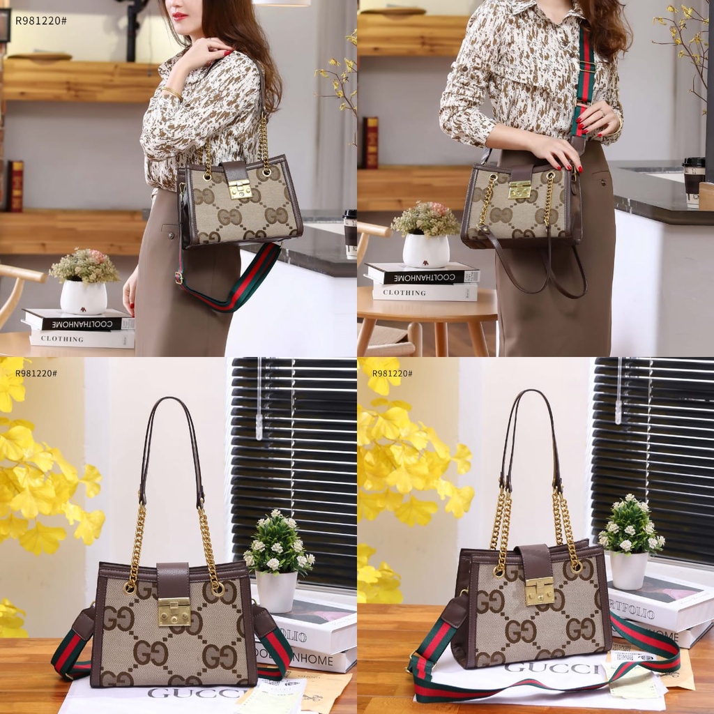 GC Shoulder Bag Jumbo GG in Camel and Canvas R981220