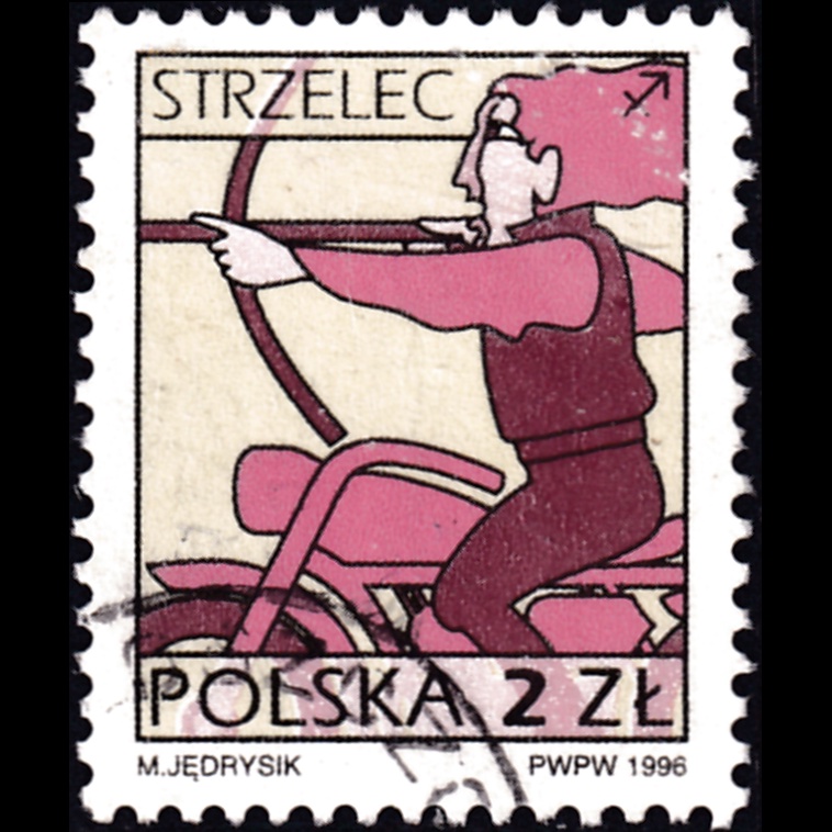 

Prangko Poland 1996 - Signs of the Zodiac Sagittarius (22 November - 22 December). Sagittarius = Archer