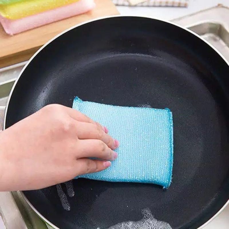 Spons Cuci Piring Warna Warni Spon Sponge Sabut Jaring Alat Dishwashing Dapur Masak Busa Serbaguna