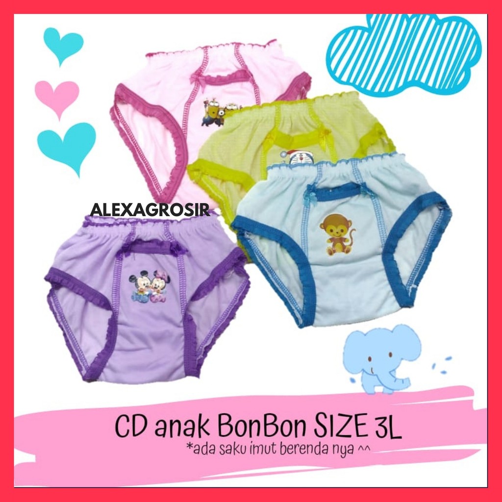 GROSIR 12 PCS CD Celana Dalam Anak Cewek 1-2 Tahun Saku Lucu Anak Murah CD lokal CD bonbon 3L