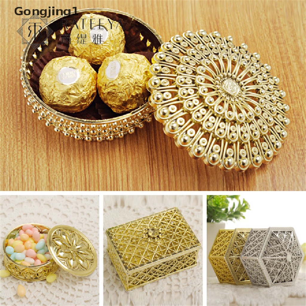 Gongjing1 Kotak Permen / Kue Mini Hollow Foil Emas Untuk Suvenir Pernikahan / Hadiah Bayi