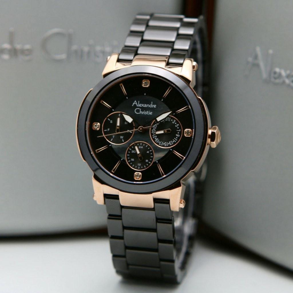 AC alexandre Christie AC 2880  Wanita Original Stainless Hitam Rose Gold