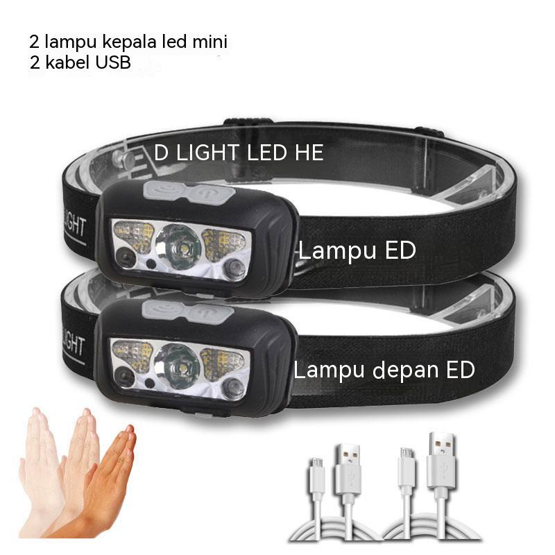 【COD】Headlamp/Mini LED Headlamp/Lampu Senter Kepala Led/Senter Kepala Headlamp LED Rechargeable USB + Motion Sensor