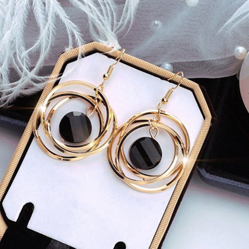 Anting Drop Mutiara Putih Bentuk Bulat Warna Emas Bahan Zirkon Gaya Korea Bohemian Untuk Wanita