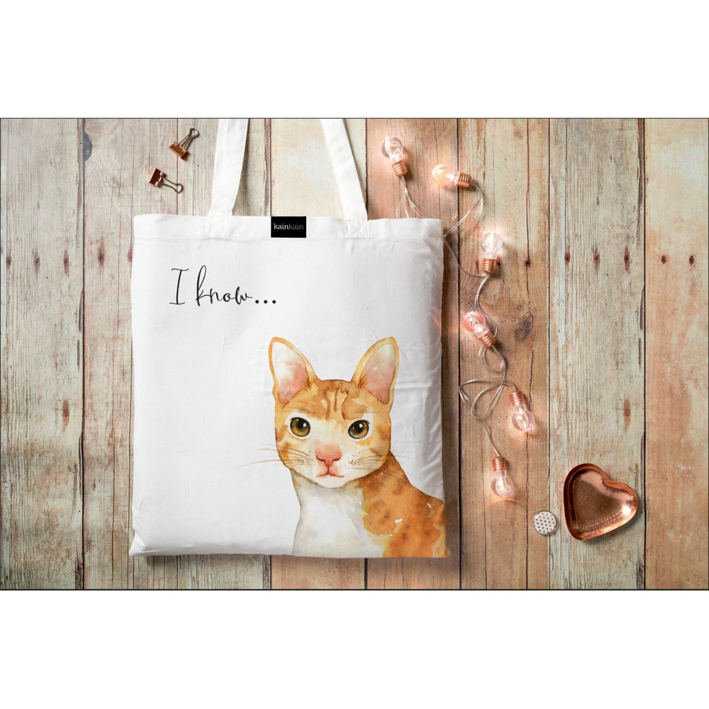 

Tas Tote Kanvas Blacu I I KNOW CAT I KKTT38