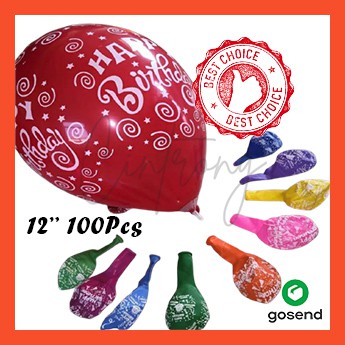 YUHANG Balon Ulang Tahun Motif Party/Pesta 100pcs 12 Inch