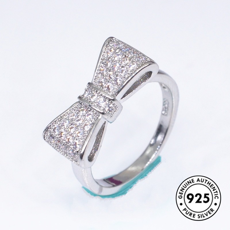 Cincin S925 Silver Desain Pita Warna Putih Gaya Simple
