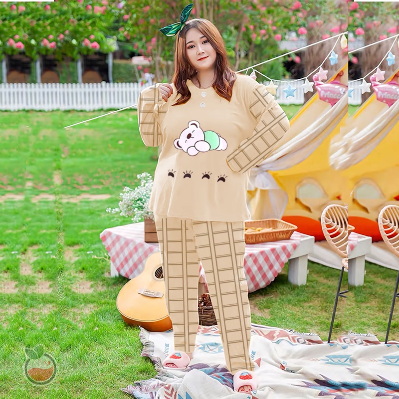 Lilipop.id  Baju Tidur Jumbo Sleep Bear XXXL Celana Panjang PP Bigsize Lengan Panjang Baby Doll Kaos