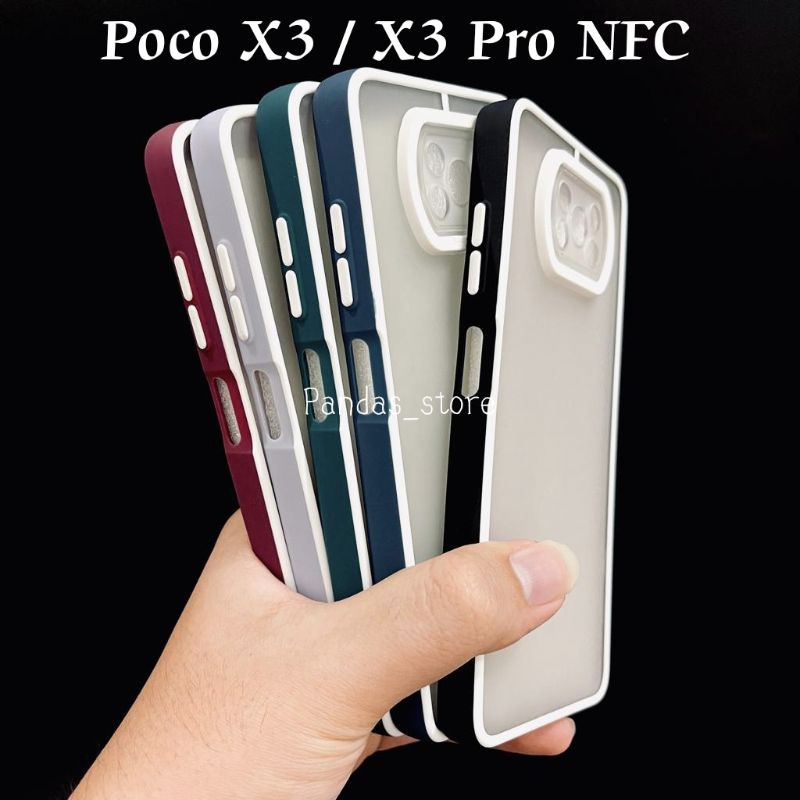 Pro Hybird Poco X3 / X3 Pro NFC Softcase Halus dan Elegan / Pinggiran Garis Putih Keren (Pandas)