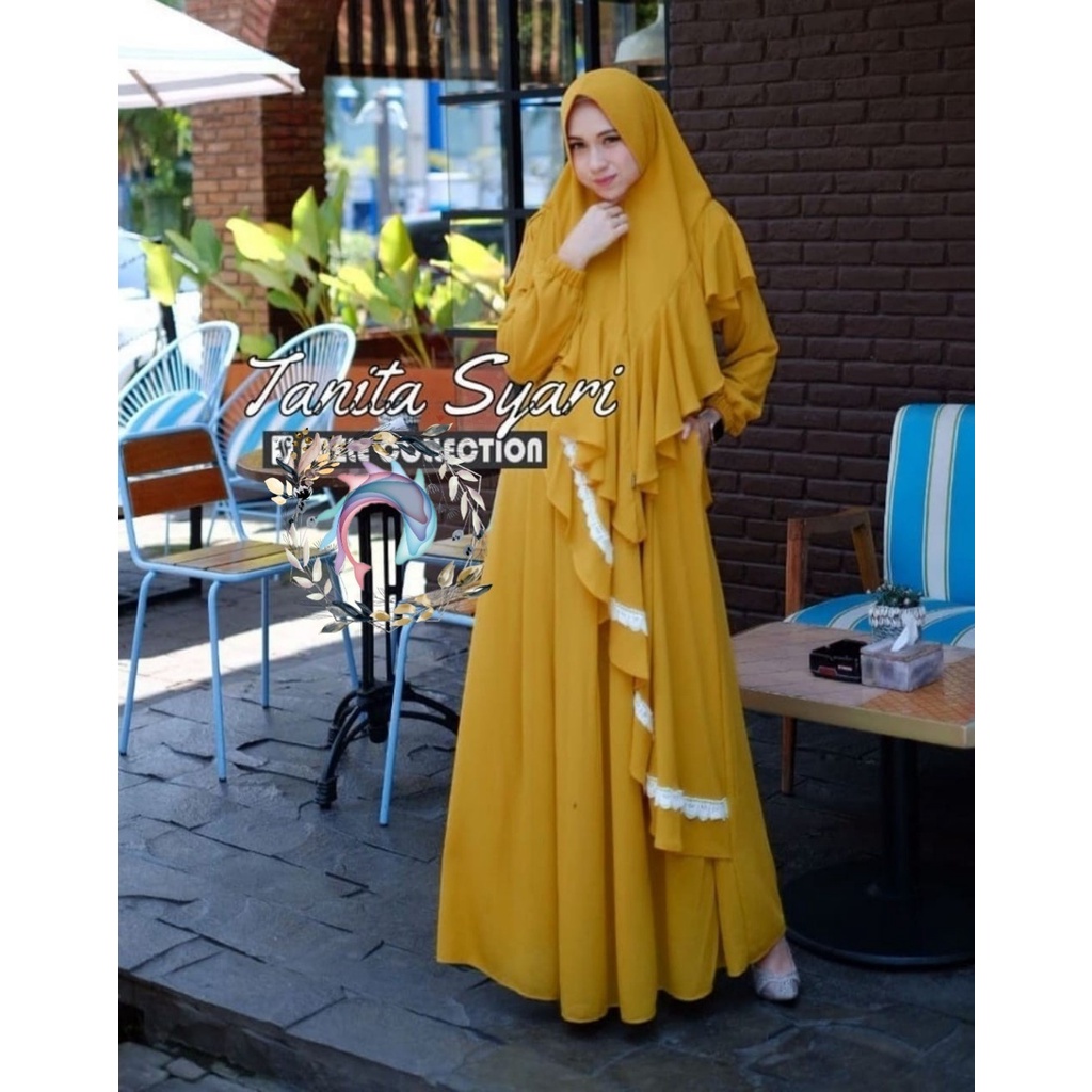 Syari moscrepe premium/ syari thanita/ gamis lebaran terbaru/ gamis renda kekinian Fd