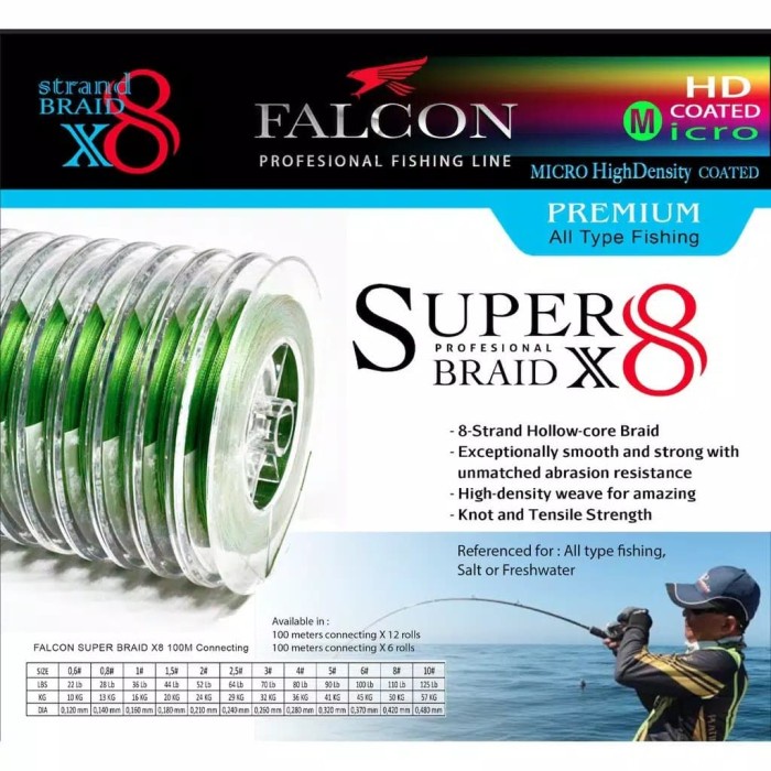 Senar Benang Tali Pancing SUPERBRAID PE Mancing Laut 300m Falcon