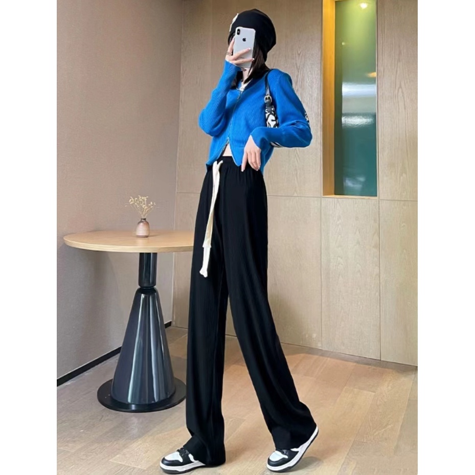 Women Straight Hight Waits Snakebone Pattern Wide Leg Pants Celana Panjang Wanita 2707