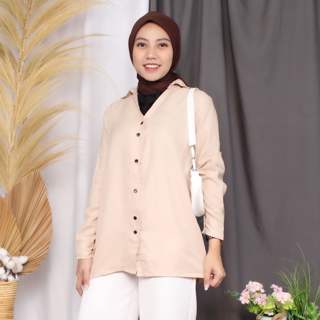 Kemeja Wanita V Neck polos / Kemeja Kerja / Kemeja Casual Wanita