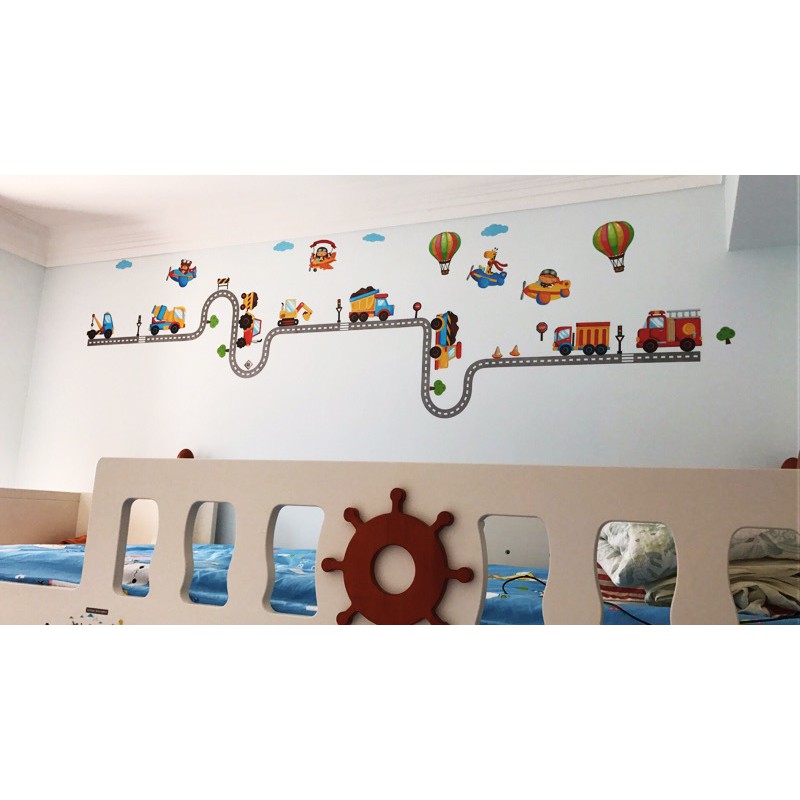 RELIZA WALL STICKER TRUCK MOBIL SIRKUIT TRANSPORTATION ANAK ABC1046 STIKER DINDING