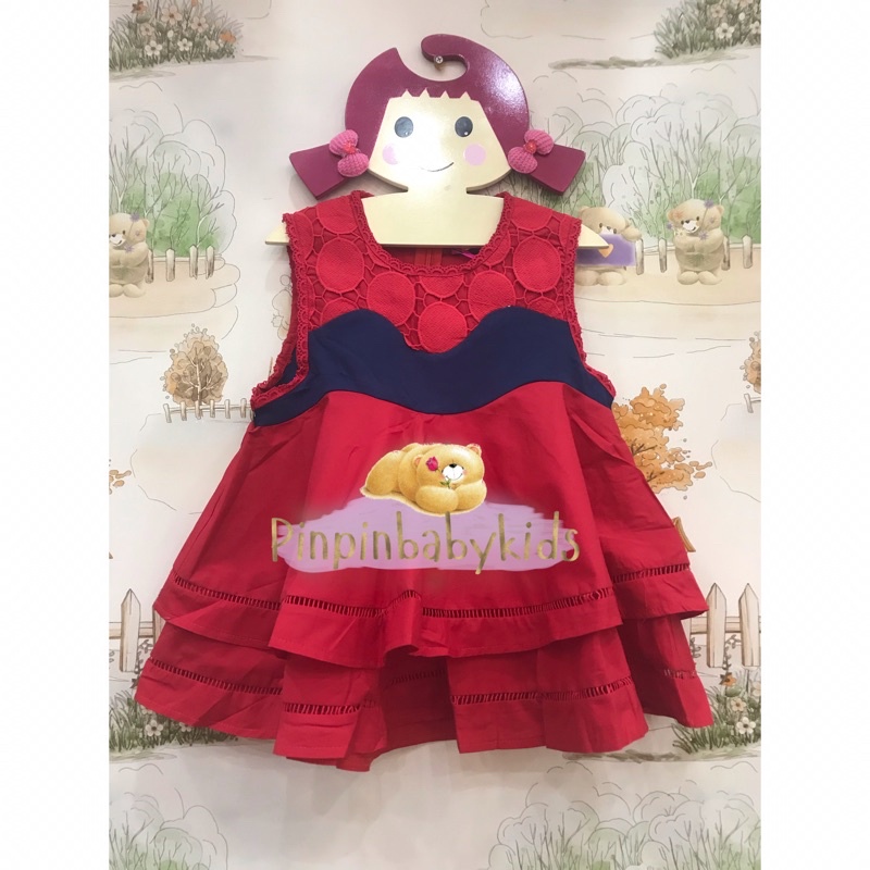 Dress G girl,model baby doll atas brukat 117137 Bahan katun