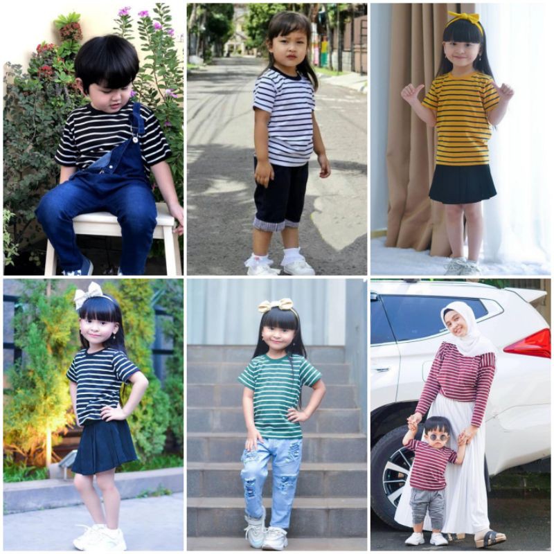 Kaos Anak Salur Stripe Dominan Garis Basic Series Pria Wanita Cotton Combed