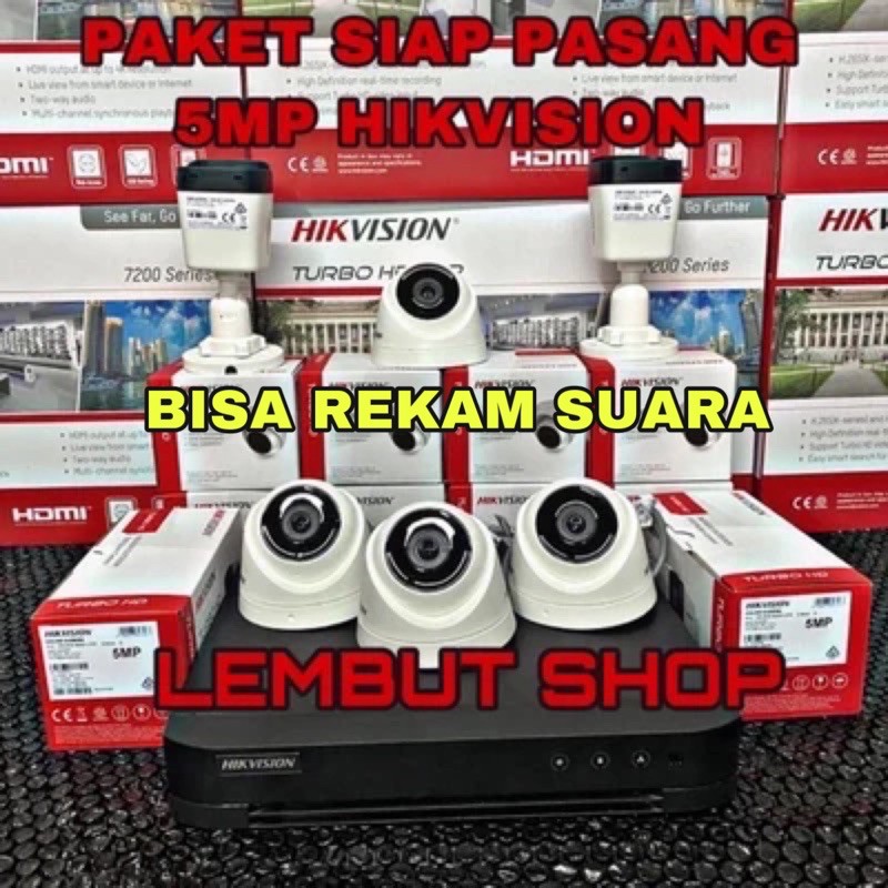 paket camera cctv 6 kamera hikvision 5mp audio build built in mic 8 channel ch bisa rekam suara 8ch