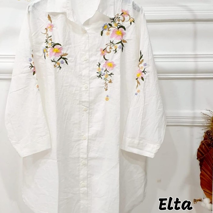 ELTA TUNIK KEMEJA WANITA KATUN BORDIR LD 130CM JUMBO