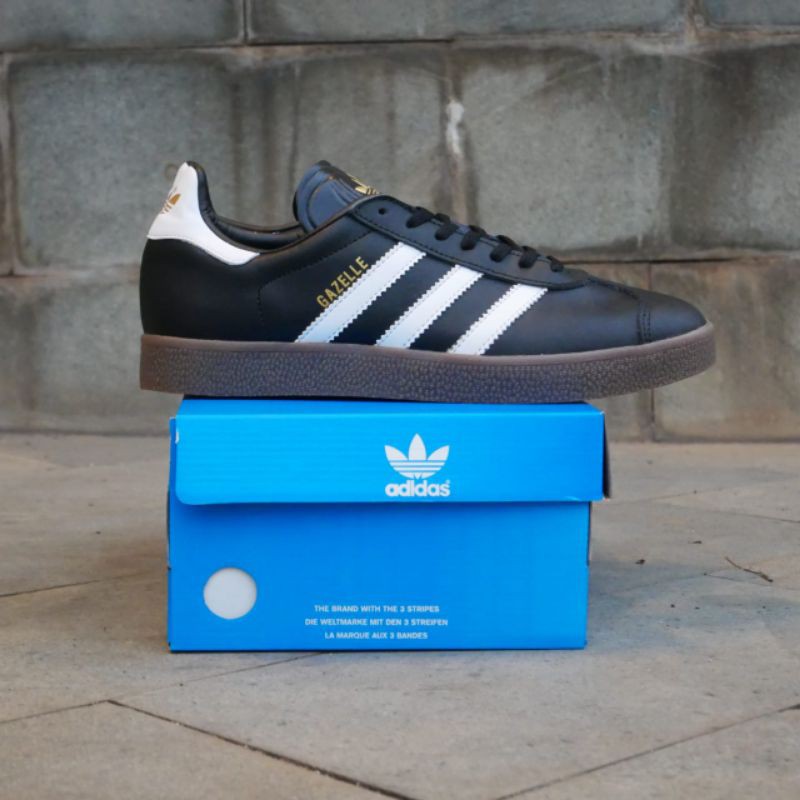 ADIDAS GAZELLE LEATHER BLACK WHITE SOL GUM ORIGINAL
