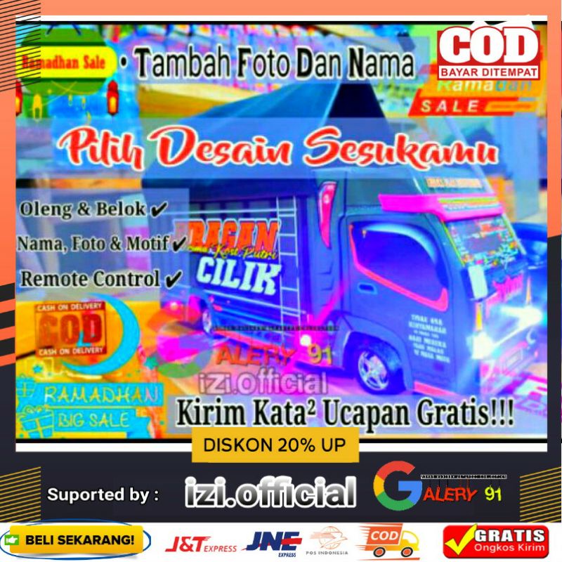 Truk Oleng Miniatur Truk Oleng Custom Nama  Foto  Remot Control RC  Lampu Terpal